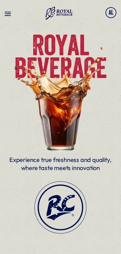 Royal Beverage website at a mobile viewport