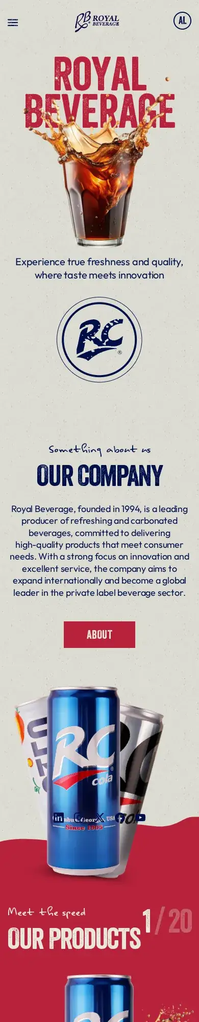 Royal Beverage actual mobile website capture